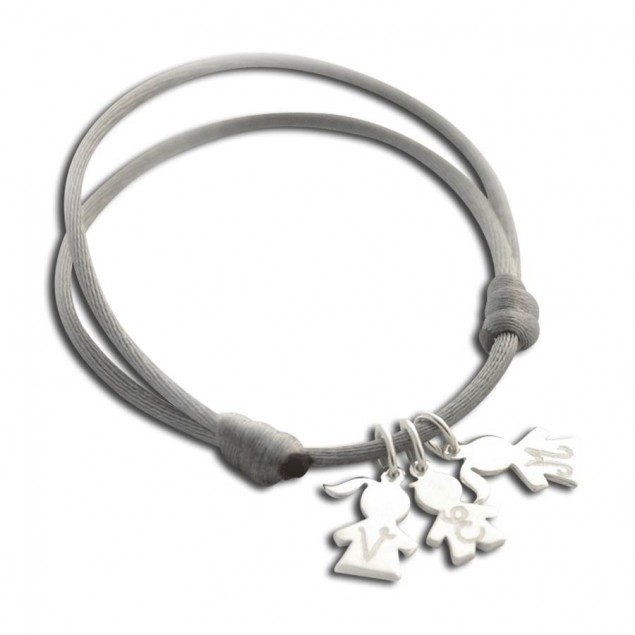Bracelet cordon personnalisé - 1, 2, 3, 4 mini charmés chérubin -Argent