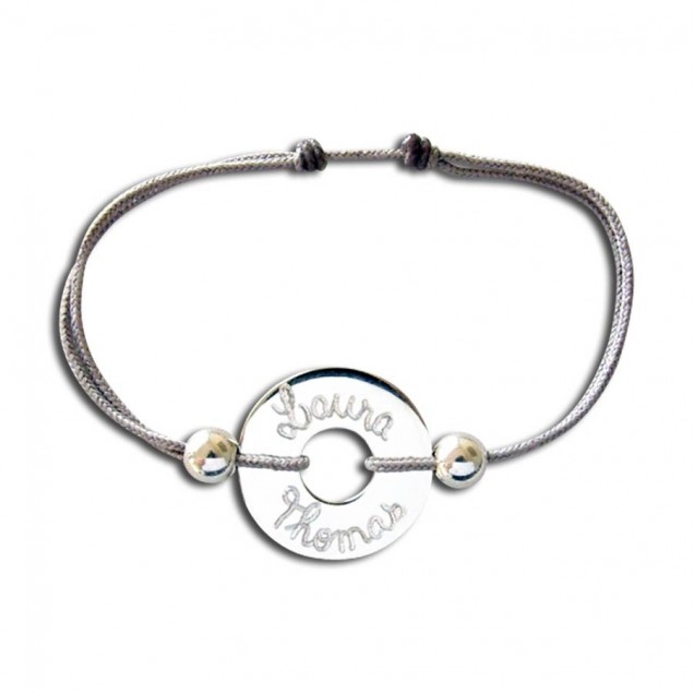 Bracelet cordon personnalisé - Cible + 2 perles argent