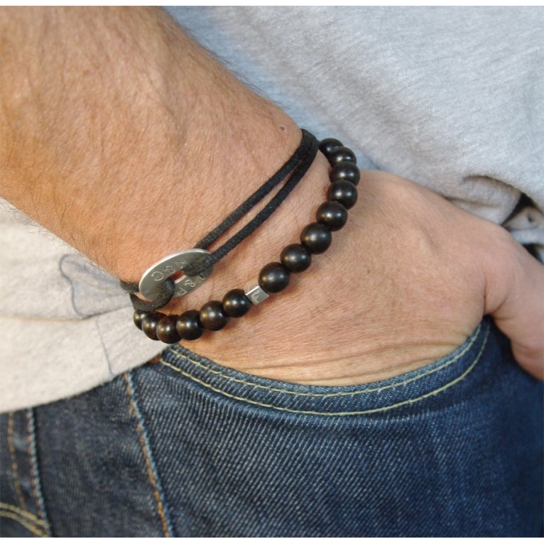 Bracelet perles homme agate noire à personnaliser