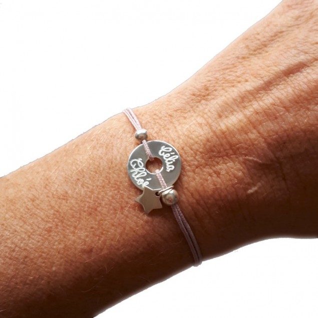 Bracelet cordon personnalisé - mini cible + perles + mini-breloque au choix