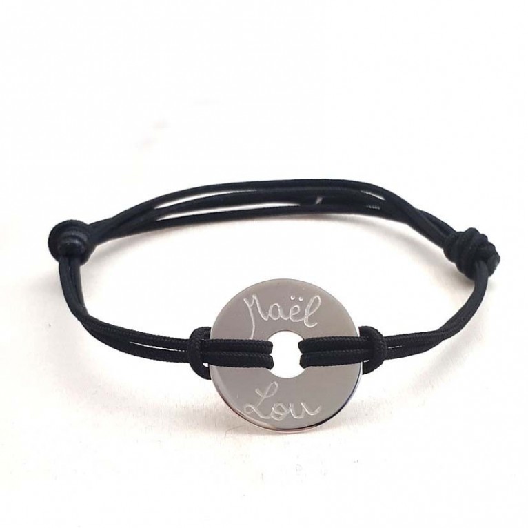 Bracelet cordon personnalisé homme - Cible 20mm en argent
