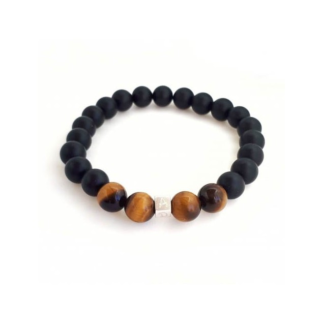 Bracelet perles noires & marron pour homme - 1 cube à personnaliser