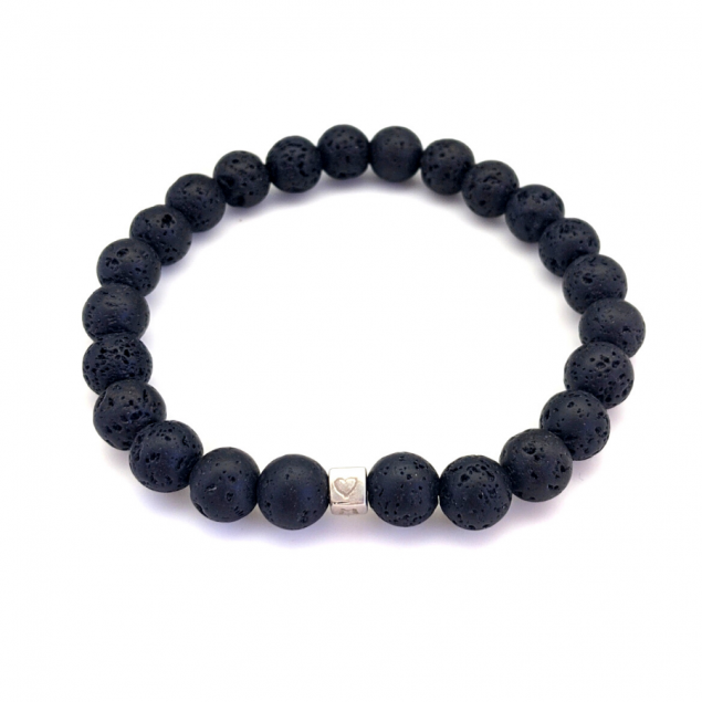 Bracelet perle de  lave noir homme -1à4 cube à personnalisé