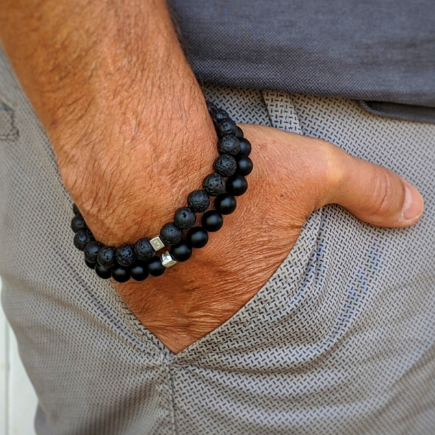 DUO Bracelets perles homme cubes gravés - couleurs au choix - Bracelet Perle Homme
