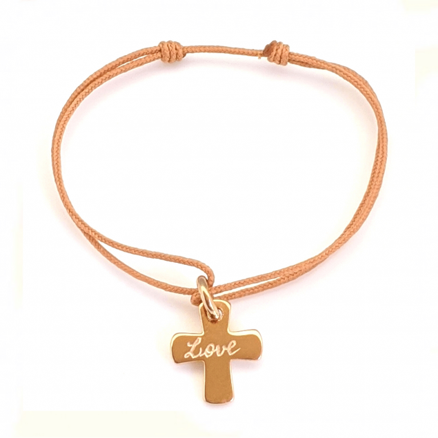 Bracelet de 1ère communion personnalisé croix - Plaqué or