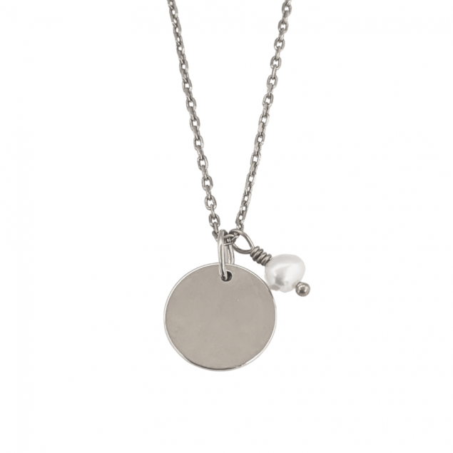 Collier petite médaille personnalisée  & perle d'eau douce - Argent 925