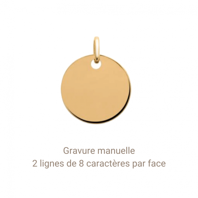 Collier petite médaille, mini-martelée & pierre - Plaqué or - Collier gravé Plaqué or