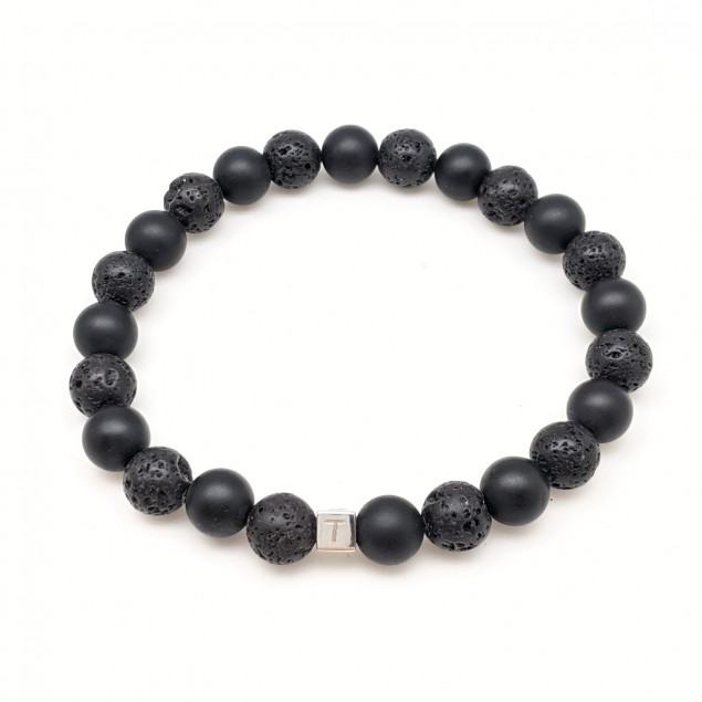 Bracelet perle de lave & agate noire homme - 1 à 4 cubes à personnaliser