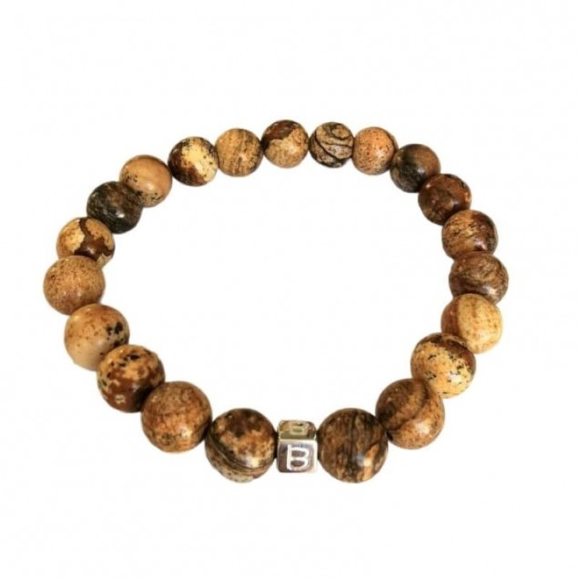 Bracelet perles jaspe paysage homme - 1 à 4 cubes à personnaliser