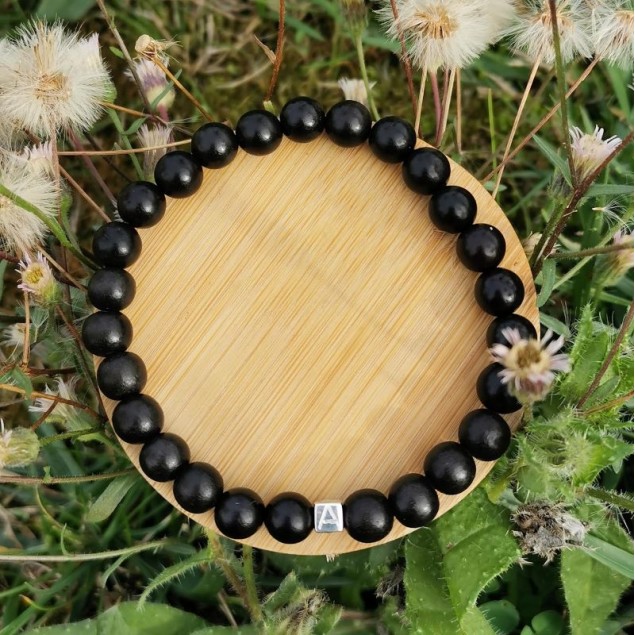 Bracelet homme perles bois d'Ebène Noir personnalisé - 1 à 4 cubes gravés - Bracelet Perle Homme