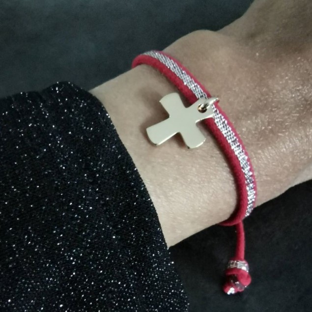 Bracelet personnalisé croix gravable - Plaqué or - 1ère communion & confirmation