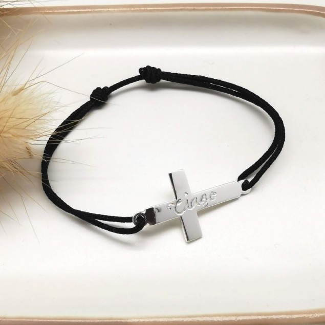 Bracelet cordon croix  enfant personnalisé  - Argent - Bijoux Personnalisés Enfants