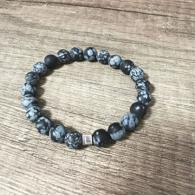 bracelet obsidienne neige mate pour femme