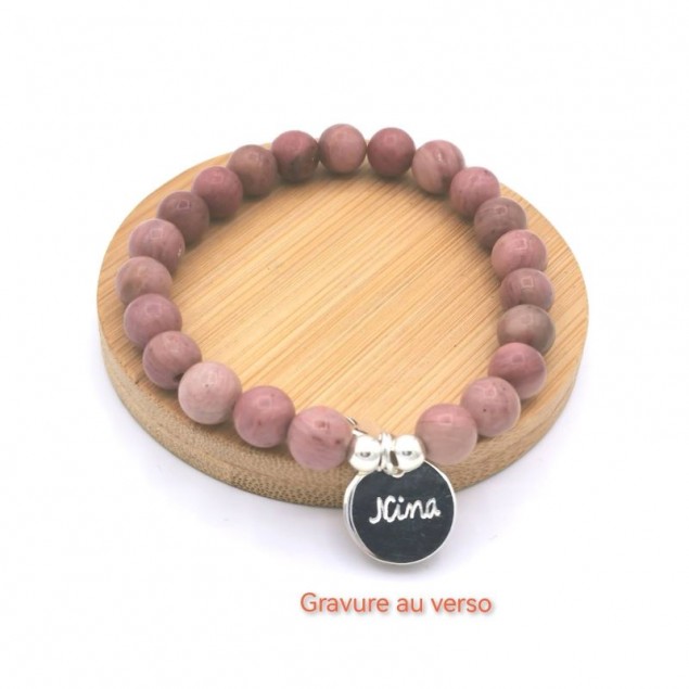 Bracelet perles Arbre De Vie personnalisé femme médaille  gravée au verso -Argent - Bracelet personnalisé