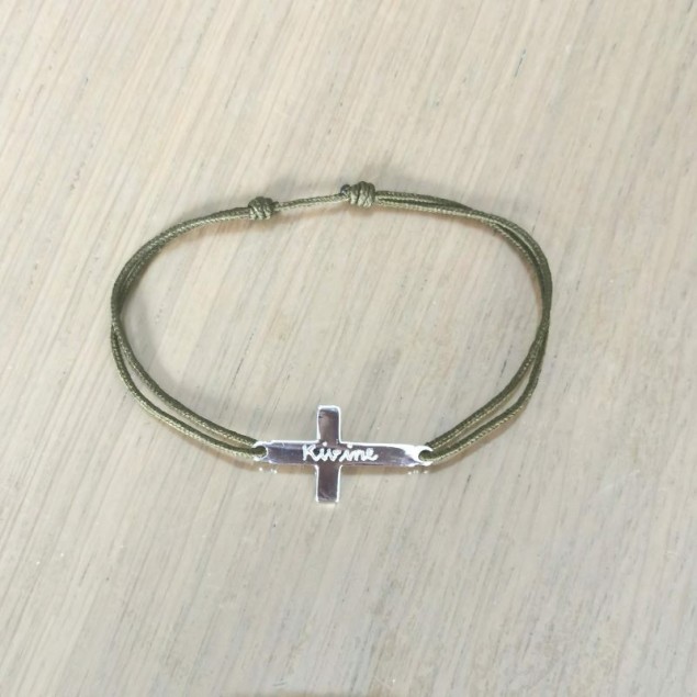 Bracelet cordon croix  enfant personnalisé  - Argent - Bijoux Personnalisés Enfants