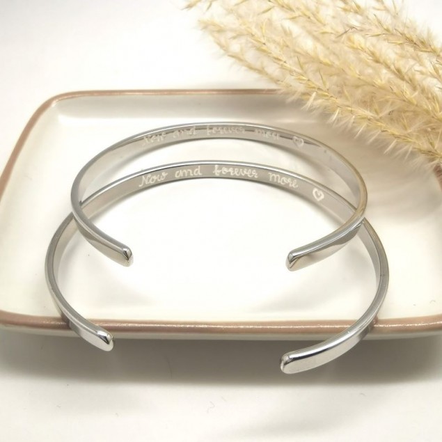 DUO de bracelet jonc  personnalisé pour couple - Argent - Bracelet Jonc Homme personnalisé en argent