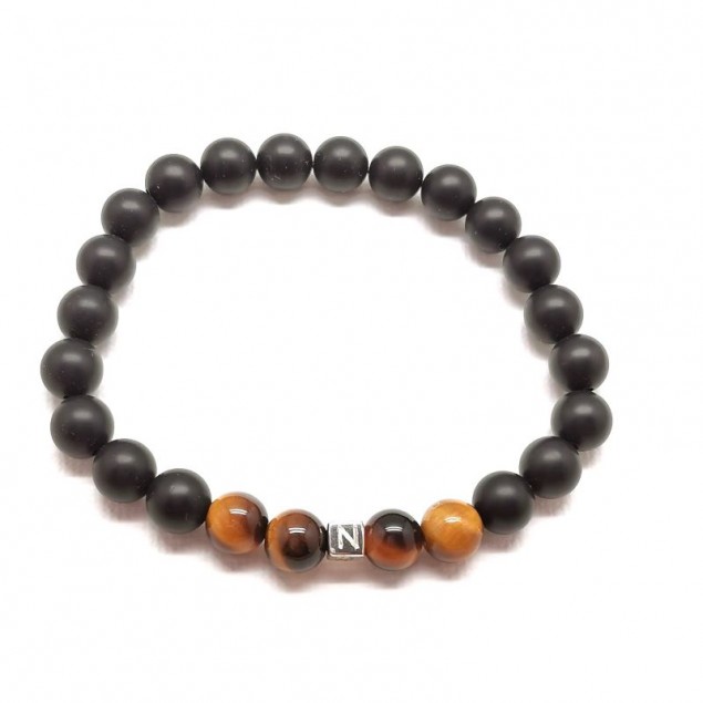 Bracelet perles noires & marron pour homme - 1 cube à personnaliser