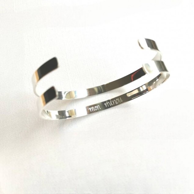 DUO bracelet jonc large  personnalisé  pour couple - Argent - Bracelet Jonc Homme personnalisé en argent