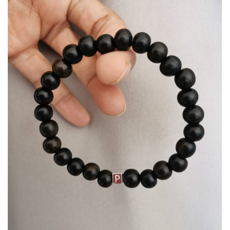 Bracelet perle homme bois d'ébène noir personnalisé