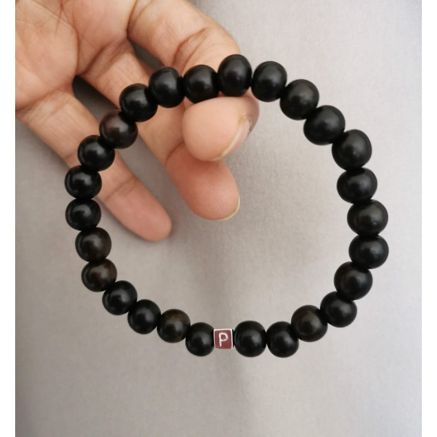 Bracelet homme perles bois d'Ebène Noir personnalisé - 1 à 4 cubes gravés - Bracelet Perle Homme