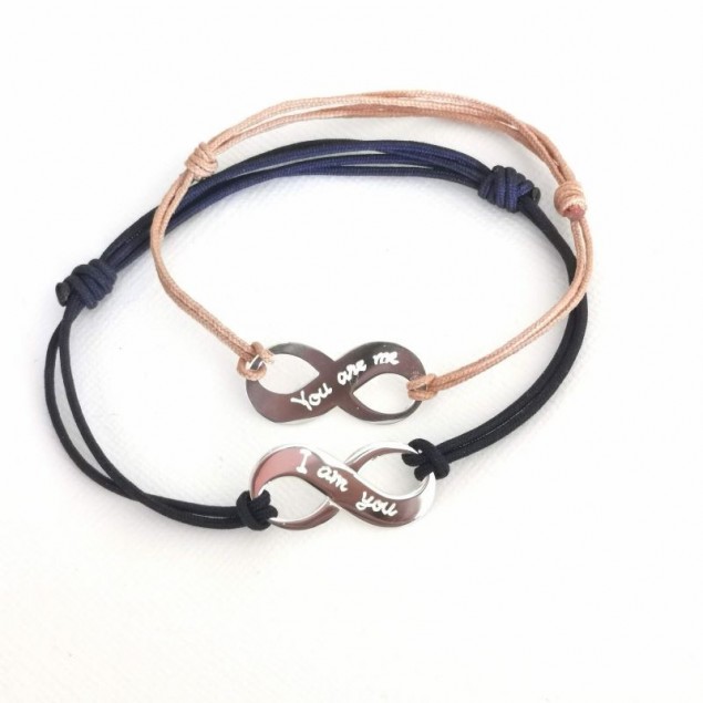 DUO de bracelet infini personnalisé pour couple - Argent - Bracelet Cordon personnalisé femme