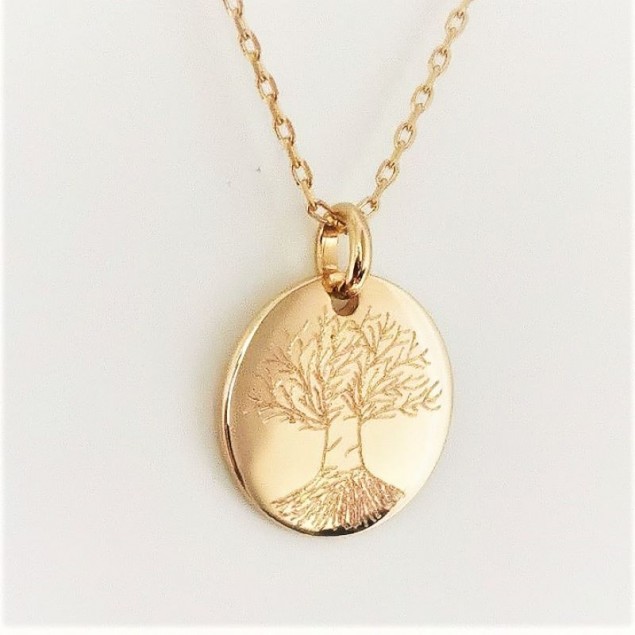 collier arbre de vie personnalisé gravée verso en médaille rond20 mm - Plaqué-or