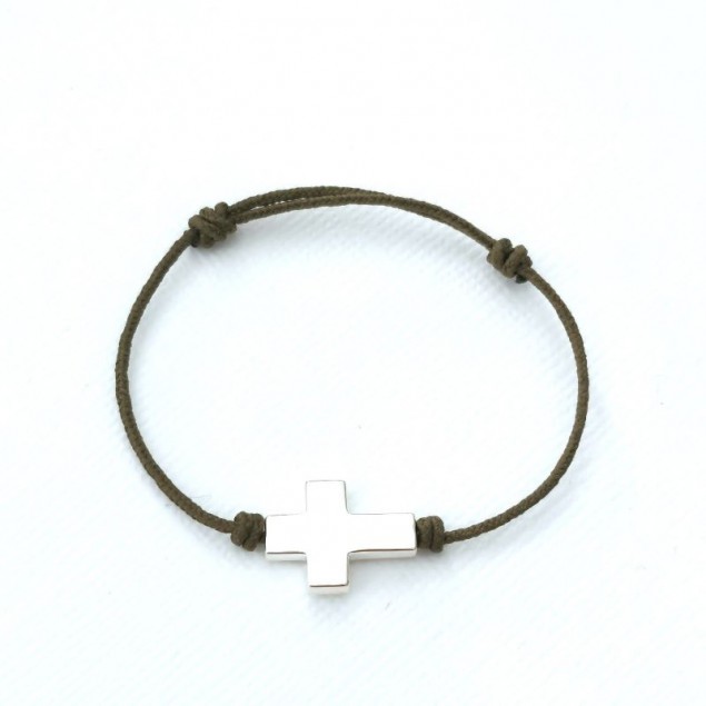 Bracelet cordon  personnalisé mini croix -Argent