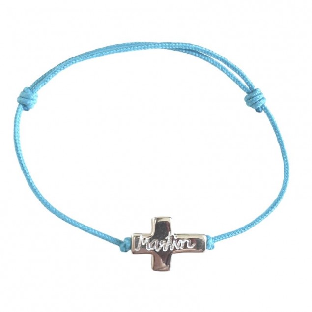 Bracelet cordon personnalisé mini croix   - Argent - Bijoux Personnalisés Enfants