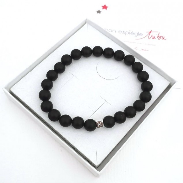 Bracelet perles Agate noire homme - 1 à 4 cubes à personnaliser - Bracelet Perle Homme