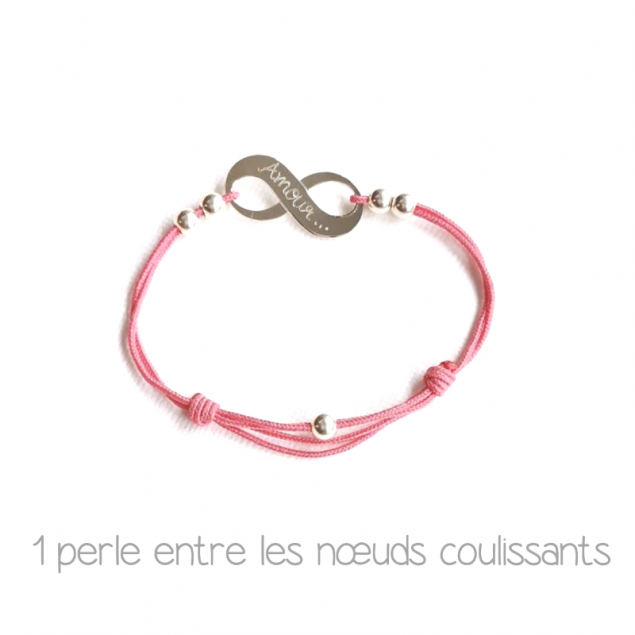 Bracelet cordon personnalisé femme infini & perles  - Argent - Bracelet Cordon personnalisé femme