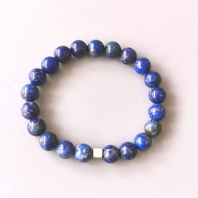 Bracelet perles pierre Lapis - lazuli naturel - 1 à 4 cubes à personnaliser - Bracelet homme personnalisé