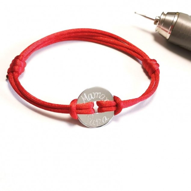 Bracelet cordon personnalisé femme cible 20 mm gravée -en Argent - Bracelet Cordon personnalisé femme