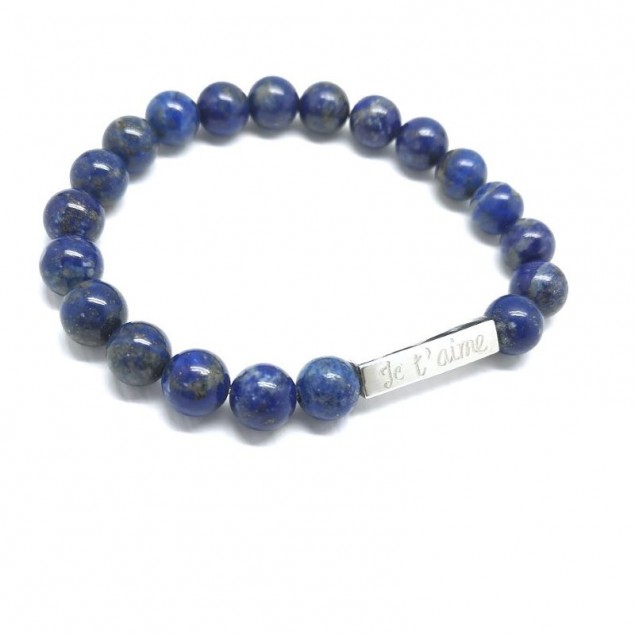 Bracelet perles lapis-lazuli  prénom personnalisé - Argent - Toute la collection de bijoux gravés
