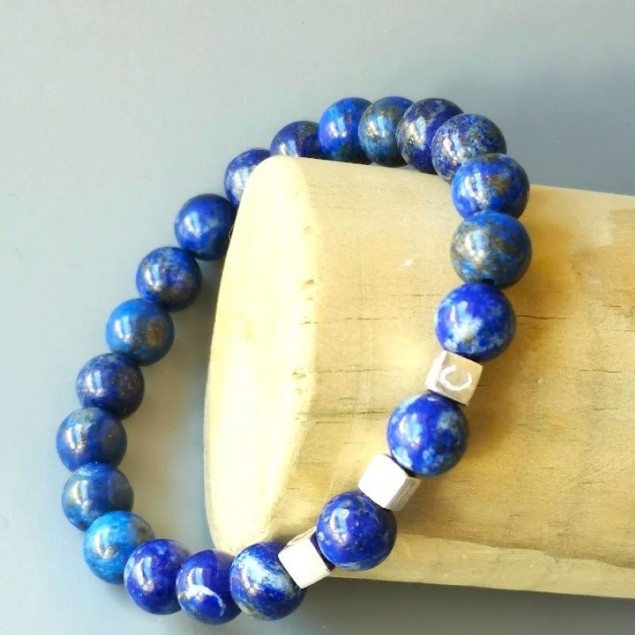 Bracelet perles pierre Lapis - lazuli naturel - 1 à 4 cubes à personnaliser - Bracelet homme personnalisé