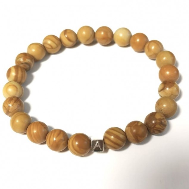 Bracelet perles jaspe bois homme - 1 à 4 cubes à personnaliser