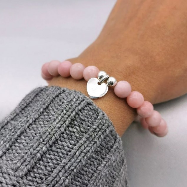 Bracelet perles femme & mini-cœur argent gravé - perle a choisir - Bracelet Perles