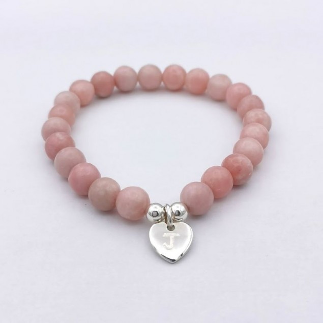 Bracelet perles femme & mini-cœur argent gravé - perle a choisir - Bracelet Perles