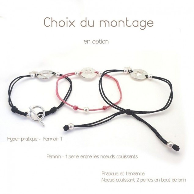Bracelet cordon 1 à 4 mini chérubins gravés - Argent - Bracelet Cordon personnalisé femme